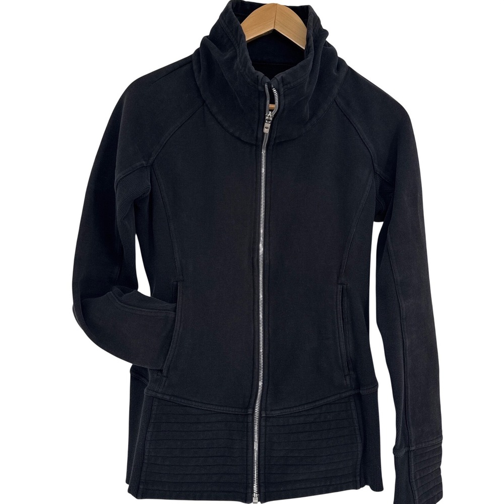 Lululemon Radiant Jacket II Full Zip Women's 4 Black Fleece Funnel Neck Ribbed